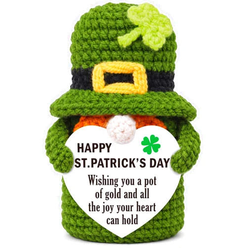 YUEYUQIU St. Patrick’s Day Gnome Gifts for Women Men, Handmade Crochet St Patricks Gnome Decor, Cute Irish Holiday Desk Ornament, St Patricks Day Gifts for Coworkers Friends Teachers