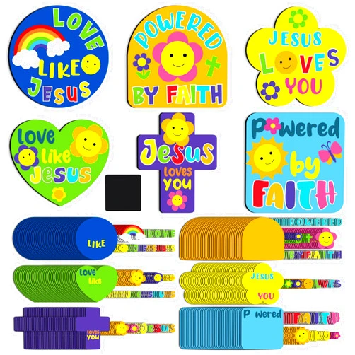 Trandraft 36 Sets Religious Crafts for Kids Bulk DIY Retro Faith Magnets Craft Kits Jesus Christian Groovy Crafts Jesus Loves You Paper Crafts for Classroom VBS Sunday School Home Church Activities