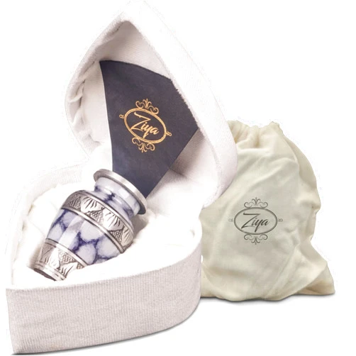 ZIYA Small Keepsake Cremation Urn for Human Ashes Men Women with Velvet Heart Case, Bag & Funnel – White Mini Family Sharing Funeral Tiny Urn Male Female or Pet - Memorial Decorative Urn for Mom Dad