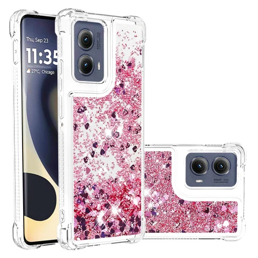 Asdsinfor Case for Motorola Edge 2024 5G, Glitter Liquid TPU Cover Clear Flowing Quicksand with Anti-Fall Bumper Corner Shockproof Protection Girly Case for Moto Edge 2024 5G Rose Gold Love LSYB