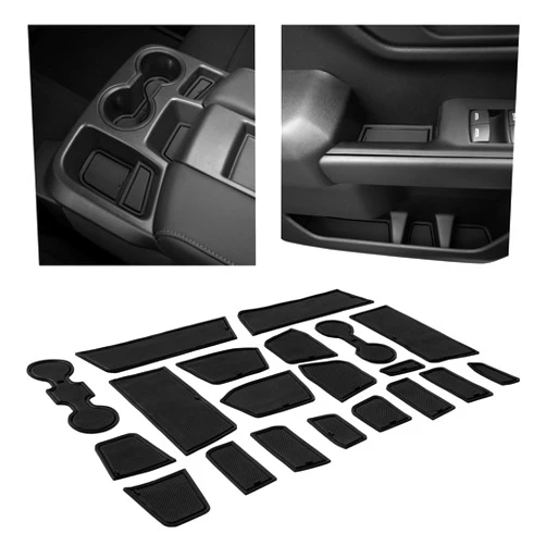 CupHolderHero fits Chevy Silverado 1500 Accessories & GMC Sierra 2014-2022 Premium Custom Interior Nonslip AntiDust CupHolder Insert,Console Liner Mats,20pc Set (CrewCab with BenchSeats)(Solid Black)