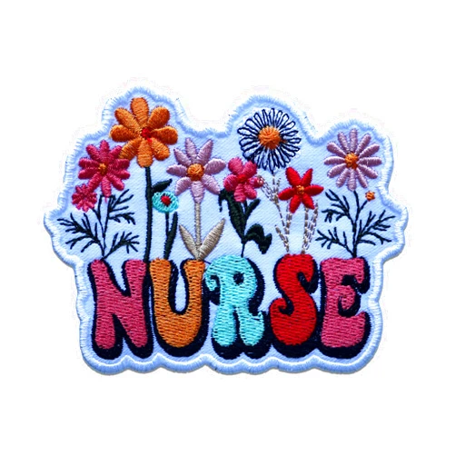 5SECOM Floral Nurse Patch Embroidered Iron-On for Clothes Jackets Bags Hats and Accessories, Gifts for Nurse Size 4inches