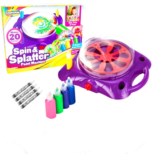 Creative Kids Spin & Paint Art Kit - Spinning Art Machine + Flexible Splatter Guard + 5 Bottles of Paint + 8 Large, 8 Small, 4 Round Cards + 4 White Crayons | Preschool Toddlers, Children & Adults, 6+
