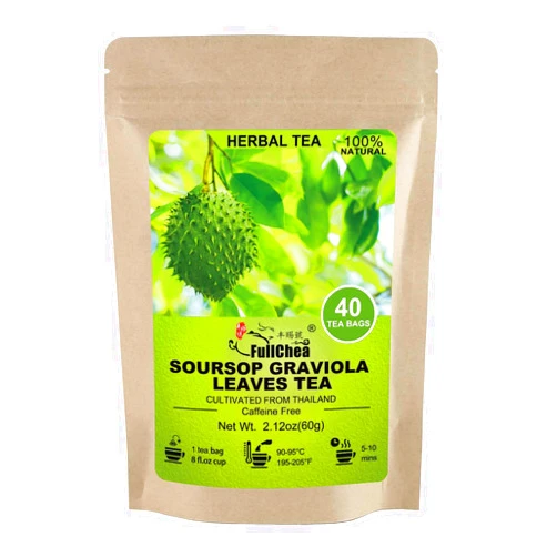FullChea- Soursop Leaves Tea Bags, 40 Teabags, 1.5g/bag - Premium Soursop Graviola Leaves Tea - Hojas De Guanabana Tea - Non-GMO - Caffeine-free - Improve Digestion, Support Healthy Skin & Sleep