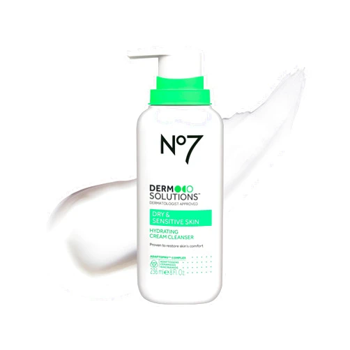 No7 Derm Solutions Hydrating Facial Cleanser - Gentle Cream Face Wash Formulated with Ceramides, Niacinamide & Adaptogens to Help Maintain Skin's Moisture Barrier - For Dry & Sensitive Skin (8 Fl Oz)