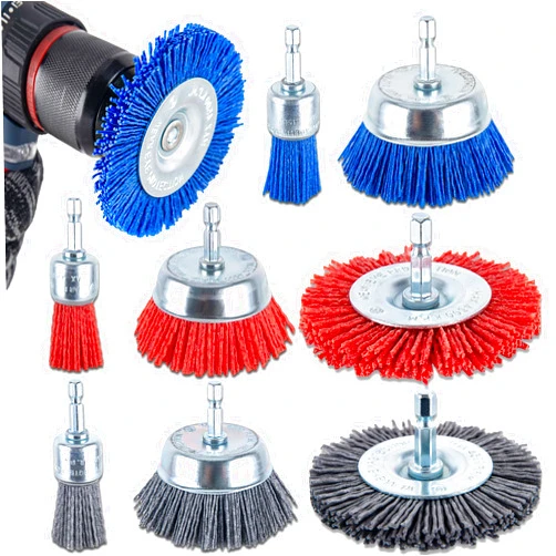 ZMCYNG Nylon Filament Brush - 9 Pack Abrasive Filament Nylon Wire Bristle Drill Wheel and Cup Brush Set, Nylon Brush for Drill with 1/4 Inch Hex Shank for Removal of Rust Corrosion Paint - 80/100/ 240 Grit