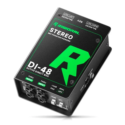 Riworal Direct Box with Dual 1/4” High-Impedance Stereo Inputs Di Boxes Support For Guitar/Bass Instruments Premium Direct Injection Active Di Box For Thru & XLR Outputs