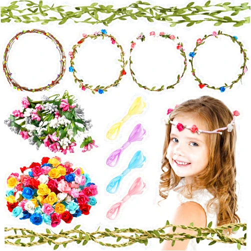 WILLBOND 146 Pcs Flower Crowns Making Kit Flower Crowns Garland Make Your Own Flower Crown Wreath Headbands and Bracelets Craft Kit Handmade Arts and Crafts DIY Floral Crown Garland for Girls Kids