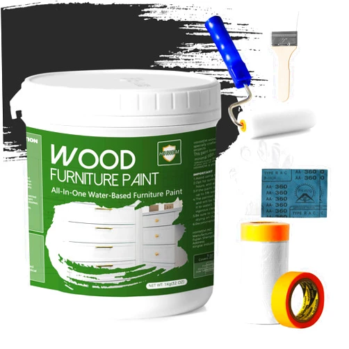 HIHWEM Furniture Paint, 32 Oz Wood Paint for Cabinets, Doors, Tables, Dressers Refinishing, Water-Based Chalk Style Paint with Tools, Non-Toxic & Odorless (Black)
