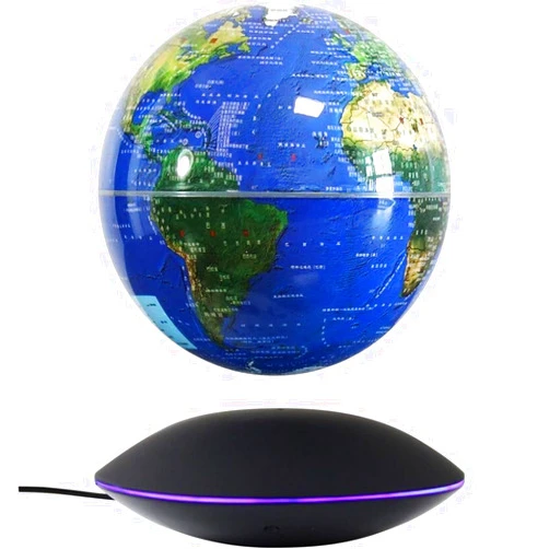 YKLMGVAW Magnetic Levitating World Globe, LED Light Base with Purple Glow, Floating Earth Display with Constellation Design