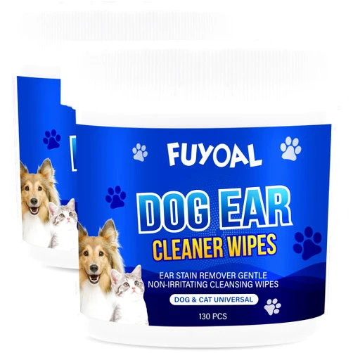 FUYOAL Dog Ear Wipes, 2 Packs 260 Counts Unscented to Stop Ear Itching & Soothes & Deodorizes, FUYOAL Ear Wipes Cleaner for Dogs Cats Pet Puppy Large Small Breed, Dog Ear Treatment Cleaning Wipes