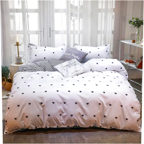 PENSILOO Solid Simple Style Cotton 4-Piece Comforter Set Super Soft Fade Resistant Color with Zipper Closure and Edge Ties (Comforters Sheets Pillowcases) Little Love-Full