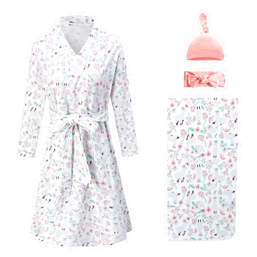 Miracle Baby Maternity Robe and Baby Swaddle Blanket, Matching Robe and Swaddle Set Mom and Baby, Hospital Labor and Delivery Gown
