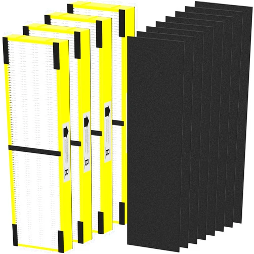 PETOX 4 Pack FLT4825 HEPA Filter B Replacement Compatible with G-Guardian Air Purifier AC4825 AC4825E AC4825W AC4850 AC4300 AC4800 AC4900, 4 True HEPA Filters & 8 Carbon Pre-Filters, Yellow