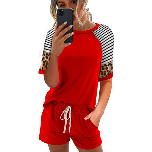 LEMOSEW 2 Piece Outfits for Women Summer Biker Shorts Set Casual Jogger Sets Medium C02-red