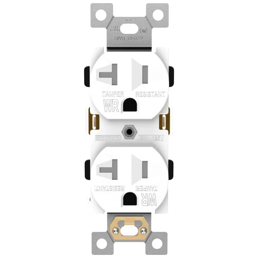 ENERLITES Duplex Receptacle, Tamper-Weather-Resistant, Commercial Grade Outlets, 20A 125V, Self-Grounding, 2-Pole, 3-Wire, 5-20R, UL Listed, 62040-TWR-W, White