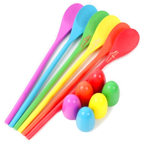 LovesTown 12 Pcs Egg Spoon Race Game Sets, Wooden Balance Relay Games for Kids Easter Eggs Hunt Outdoor Lawn
