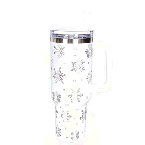 Whaline 40oz Christmas Tumbler with Handle Straw and Lid Snowflake Travel Coffee Tumbler Cup for Xmas Winter Holiday Birthday Party Gift