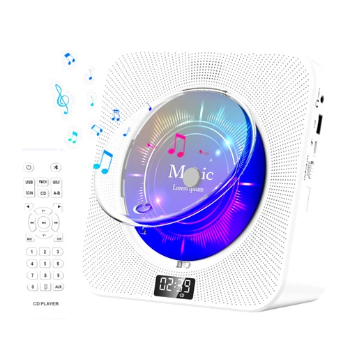 KOVCDVI CD Player for Home Bluetooth CD Player Desktop with Speakers & Front Display Remote Control Dust Cover Display FM Radio Timer USB AUX Headphone Port Type-C