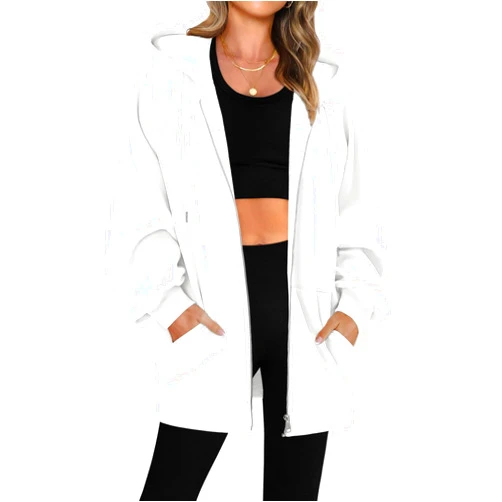 Generic Oversized Zip Up Hoodie for Women Long Hooded Jackets Full Zipped Sweatshirts Womens Fall Fashion 2025 Fleece Lined Hoodies