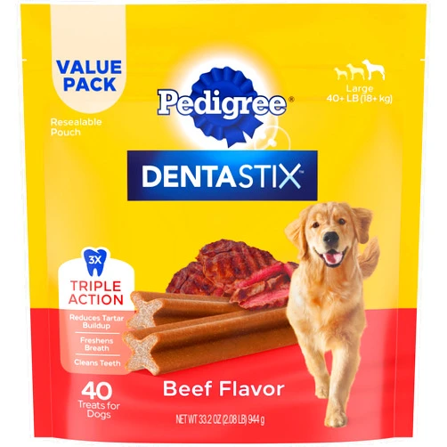 Pedigree Dentastix Large Breed Dog Treats, Beef Flavor, 2.08 lb. Bag (40 Treats)