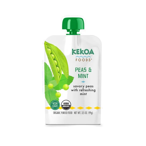 Kekoa Foods 100% Organic Vegetarian Baby Food Puree - Gluten-Free, Vegan, 3.5 oz Squeeze Pouch (Peas & Mint, 6 pack)