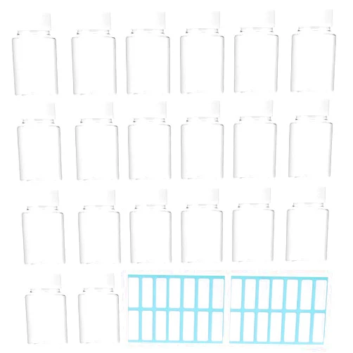 SKYPRO 20Pcs Clear Pill Bottle Plastic Medicine Bottle Empty Reagent Bottle Containers with Caps for Liquid Solid Powder Medicine with Sticker (20ML)