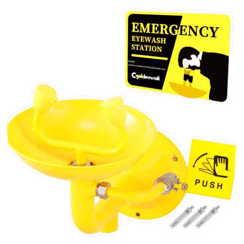CGOLDENWALL Eye Wash Station OSHA Approved Wall Mounted Emergency Eyewash Station Eye Face Washing Sink, NPT Thread, 304 Stainless Steel+Epoxy Coating