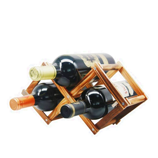 MUGLIO Foldable Wooden Wine Bottle Holder Free Standing Natural Wine Shelves for Pantry 2 Slots for 3 Bottles Wine Rack