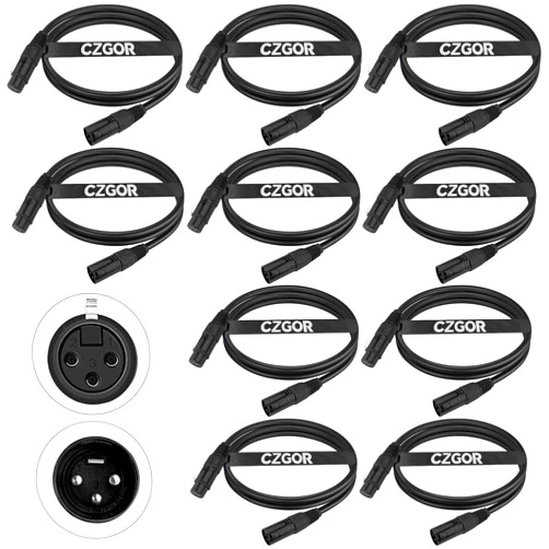 Czgor DMX Cable 6.5 ft, 10 Pack Flexible 3 Pin XLR Male to Female Cable Wire for Stage Lighting Signal XLR Connection Stage Light Wire for Par Light Moving Head Spotlight Input & Output