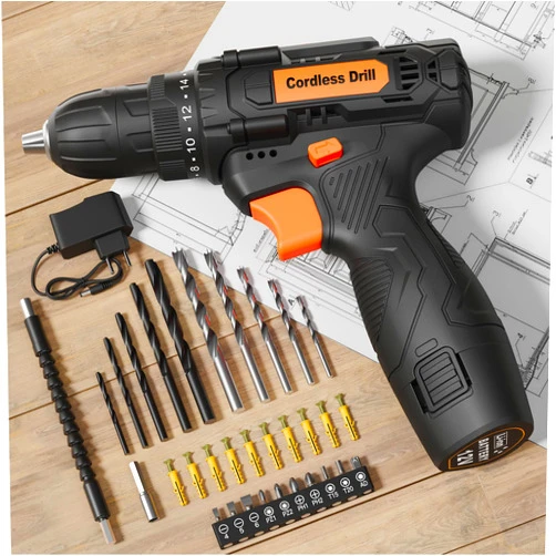 VIWKO Drill Set 12V, VIWKO power drill cordless with battery and charger, Electric drill, 3/8