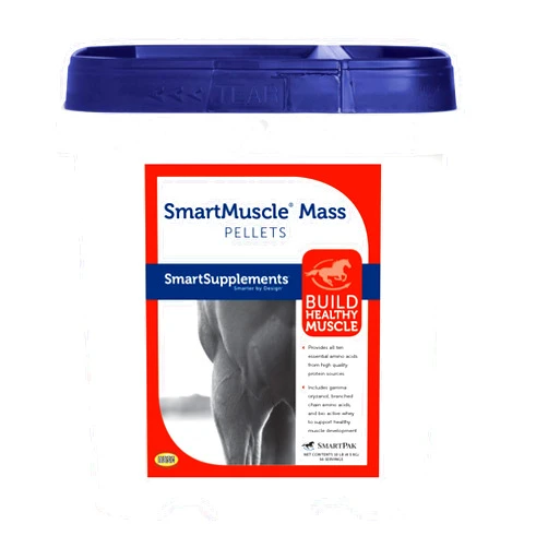 SmartPak SmartMuscle® Mass Pellets | Horse Muscle Supplements, Bioactive Whey, Gamma Oryzanol, and More | Ideal for Lean Muscle Development and Maintenance | 10 lb Bucket