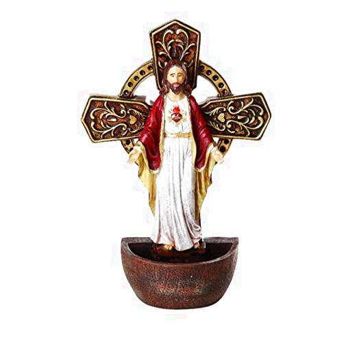 Pacific Giftware The Sacred Heart of Jesus Holy Water Font Religious Sacrament Wall Decor 6.75 inches