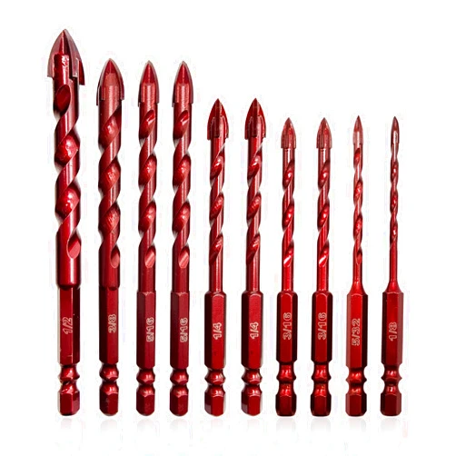 FEWELL Masonry Drill Bits 10 Pcs, Concrete Drill Bit Set Size 1/8