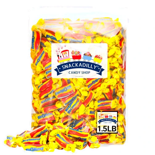 Snackadilly Bit-O-Honey 24 Oz (About 102 pieces) - Retro Honey & Almonds Taffy - Original Bit O Honey 1.5Lbs Of Individually Wrapped Candy - Freshly Packaged By Snackadilly
