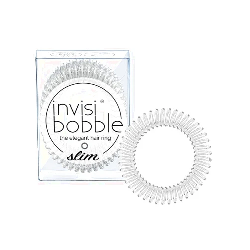 invisibobble SLIM Traceless Spiral Hair Ties - Pack of 3, Crystal Clear - Strong Elastic Grip Coil Hair Accessories for Women - No Kink, Non Soaking - Gentle for Girls Teens and Thick Hair