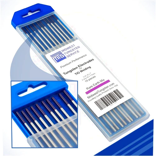 Midwest Tungsten Service TIG Welding Tungsten Electrodes 10-Pack (Purple - Rare Earth Blend (EWG), 3/32
