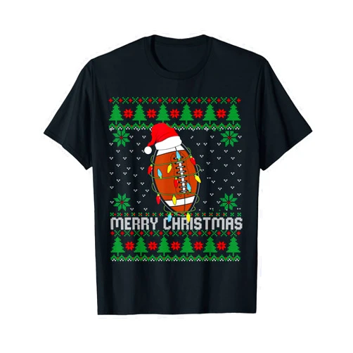 Christmas Football Gifts Football Santa Hat Tees This is My Christmas Pjamama Football With Santa Hat Xmas T-Shirt