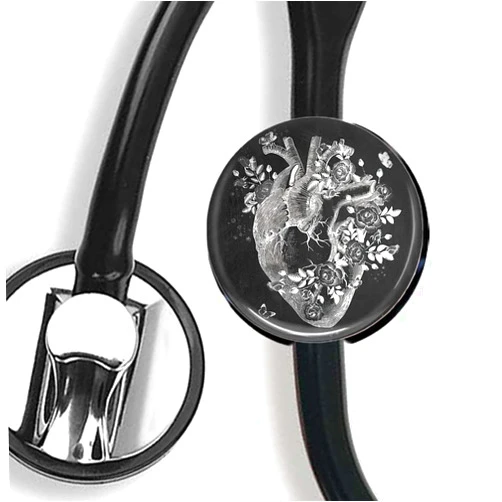IGolotoo Stethoscope Tag,Steth ID Tag,Nurse Badge (Heart with Black Background)