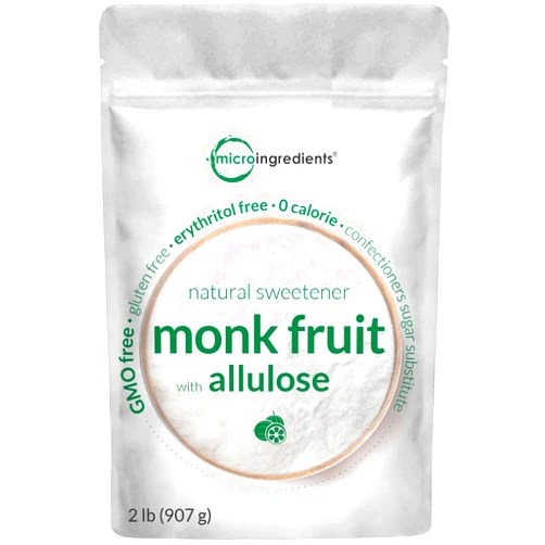 Micro Ingredients Monk Fruit Sweetener with Allulose, 2 lbs | No Erythritol | No Aftertaste, 1:1 White Sugar Substitute, Keto & Vegan Friendly, Zero Calorie | Great for Drinks, Coffee, Tea, Cookies | Non-GMO