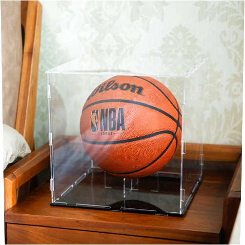 GENMOUS & CO. GENMOUS Clear Acrylic Basketball Display Cases UV Protected for Boys Room Decor, Large Display Holder Stand for Autographed Basketball, Memorabilia Display Box for Lego Minifigures, Dolls, Car Models