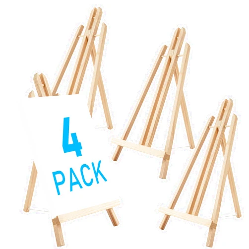 Falling in Art 16 Inch Wood Easel Stand, Tabletop Display Stand A-Frame Artist Easel for Painting Canvas, Portable Photo, Picture and Sign Holder (4 Pack)