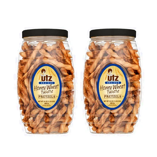Utz Quality Foods Honey Wheat Braided Pretzel Twists Barrels-Sweet Honey Taste- Thick, Crunchy Pretzel Twists, 2-Pack 24 oz.