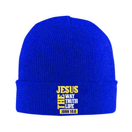 Kkaingg Jesus The Way Truth Life John 14：6 Christian Bible Beanie Hat Women Skull Cap Men Winter Knit Hat Slouchy Hat Black