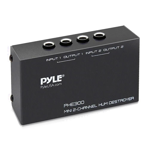 PYLE-PRO Compact Mini Hum Eliminator Box-2 Channel Passive Ground Loop Isolator, Noise Filter, AC Buzz Destroyer, Hum Killer w/ 2 1/4-Inch TRS Input and Output for 2 Mono /1 Stereo Signal