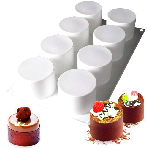 OCPO KITCHEN Tall Cylinder Silicone Molds for Baking Mousse Cake 3D Silicone Baking Mold for Cakes Brownie French Dessert Mold for Pastry Ice Cream Cake Decoration Mold, Tall Cylinder Shape (8-cavity)