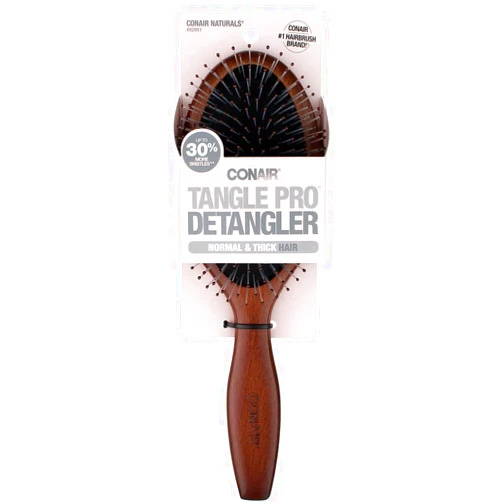 Conair, Tangle Pro Detangler, Normal & Thick Hair, Wood Cushion Hair Brush, 1 Brush