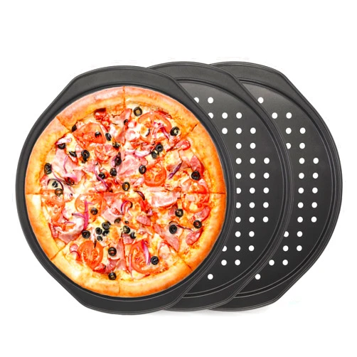 TOPZEA 3 Pack Pizza Crisper Trays, 12 Inch Pizza Tray for Oven, Non-Stick Carbon Steel Pizza Pans Screen with Holes & Handles, Perforated Round Cookie Baking Sheets Plate Bakeware for Home, Restaurant