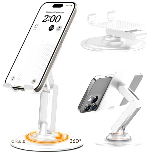 Cooper Cases Cooper 360° Stand - Adjustable Cell Phone Stand for Desk | 360° Click-Rotating Mobile Stand, Multi-Angle, Metal Base, Foldable, Portable | Office Phone Stand Desk, Cell Phone Holder Desk (Cream White)