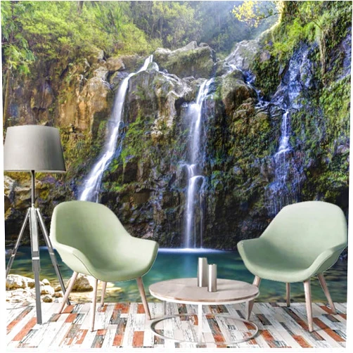 LUNJIEU Mountain Waterfall 3D Wall Murals, Natural Forest Wallpaper, 3D Decal Removable Peel and Stick Self-Adhesive Environmental Protection for Home Office Renovation Decor, 138